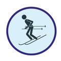 The stick man is skiing down the mountain.Winter sport. Illustration of a skier icon.